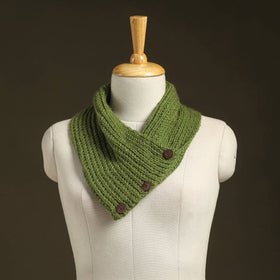 Green - kumaun hand knitted woollen button cowl 35