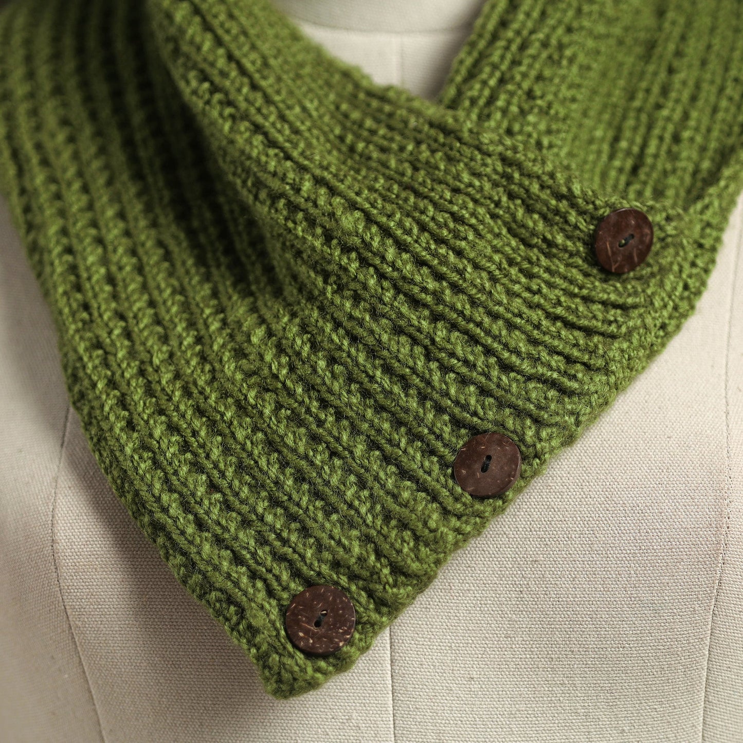Green - kumaun hand knitted woollen button cowl 35