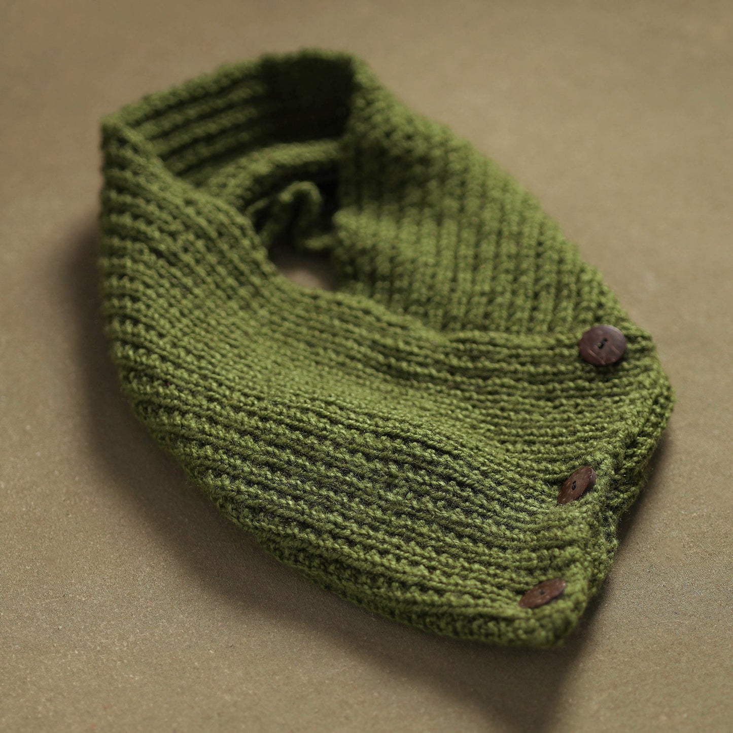 Green - kumaun hand knitted woollen button cowl 35