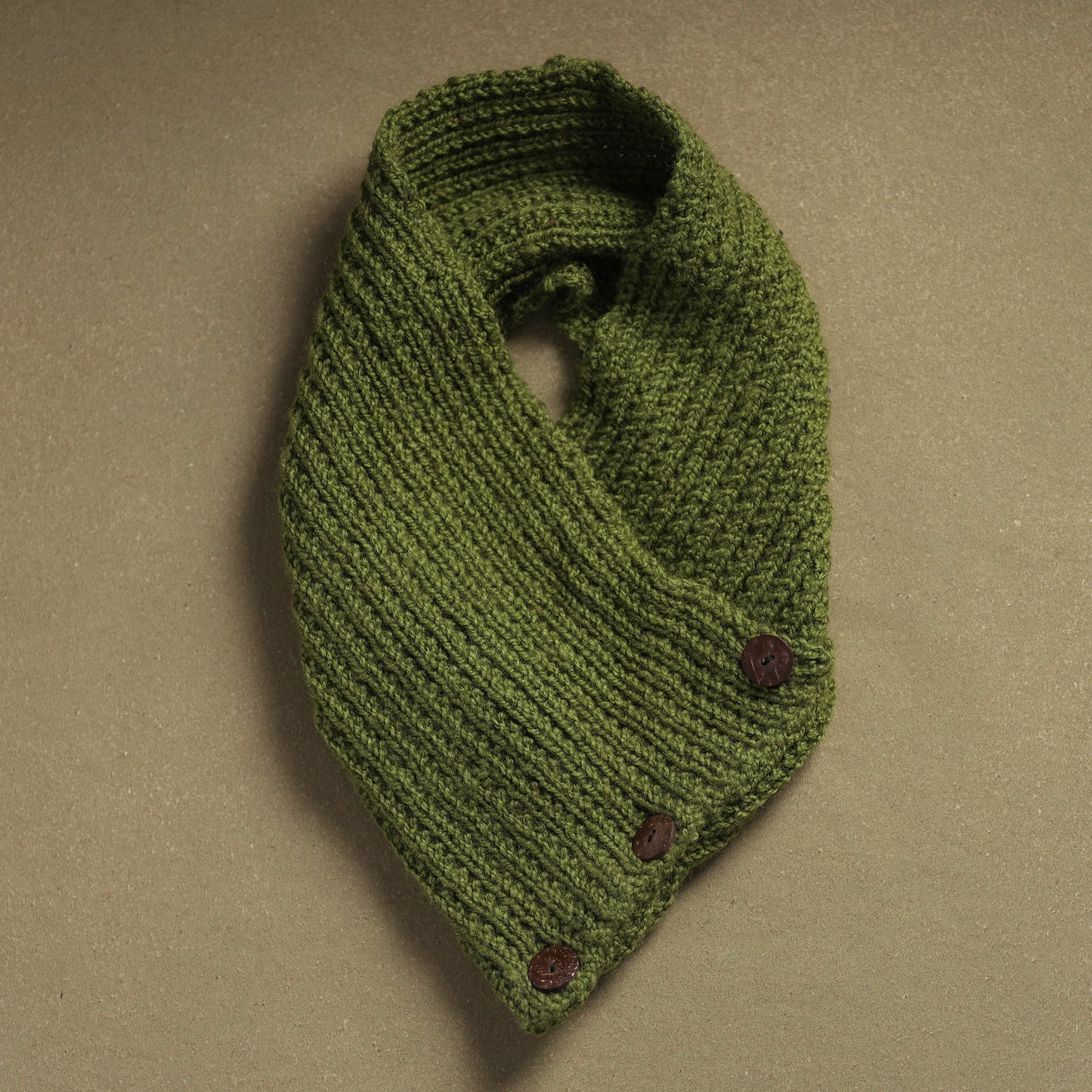 Green - kumaun hand knitted woollen button cowl 35