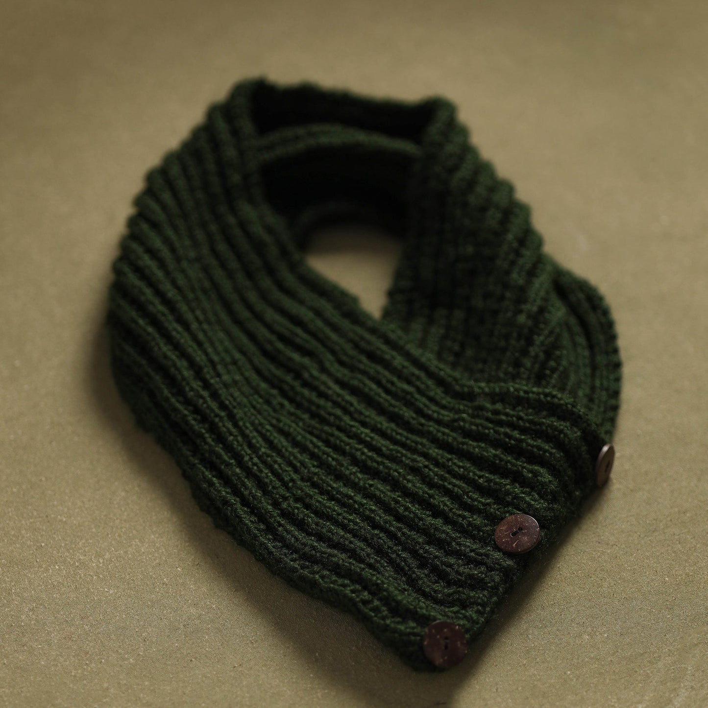 Green - kumaun hand knitted woollen button cowl 38
