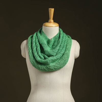 Green - kumaun hand knitted woollen cowl 07 - handcrafted