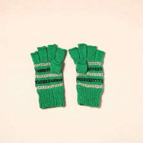 Green Kumaun Hand Knitted Woollen Hand Gloves (Adult)