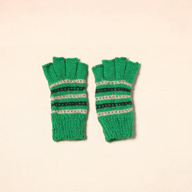 Green Kumaun Hand Knitted Woollen Hand Gloves (Adult)