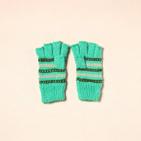 Green Kumaun Hand Knitted Woollen Hand Gloves (Adult)