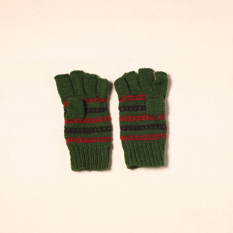 Green Kumaun Hand Knitted Woollen Hand Gloves (Adult)
