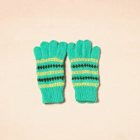 Green Kumaun Hand Knitted Woollen Hand Gloves (Adult)