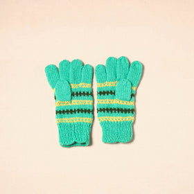 Green Kumaun Hand Knitted Woollen Hand Gloves (Adult)