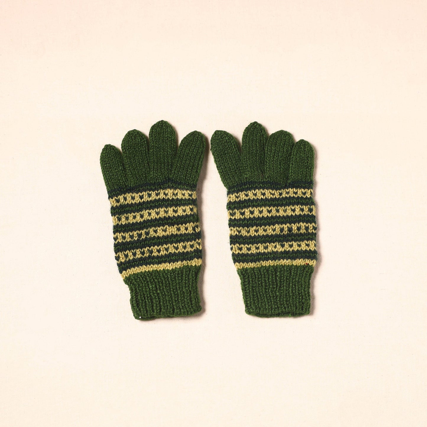 Green Kumaun Hand Knitted Woollen Hand Gloves (Adult)