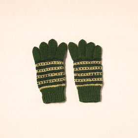 Green Kumaun Hand Knitted Woollen Hand Gloves (Adult)