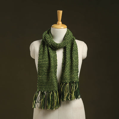 Green - kumaun hand knitted woollen muffler 27 - handcrafted