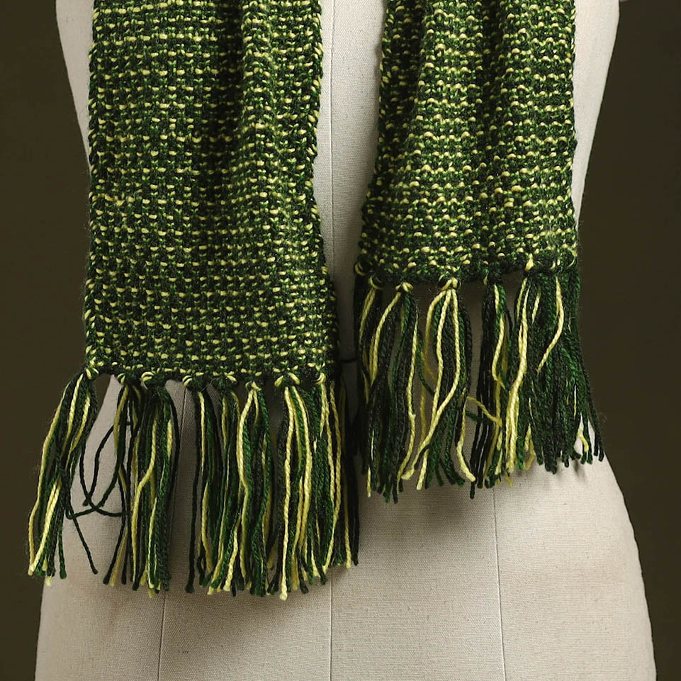 Green - kumaun hand knitted woollen muffler 27 - handcrafted