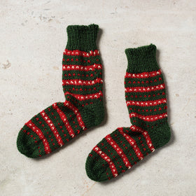  Green Kumaun Hand Knitted Woolen Socks - Kids