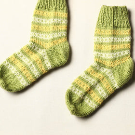  Green Kumaun Hand Knitted Woolen Socks - Kids
