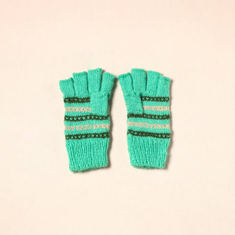 Green Kumaun Hand Knitted Woollen Hand Gloves (Adult)