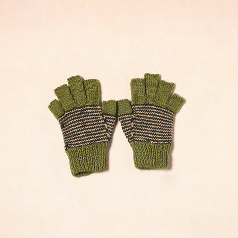 Green Kumaun Hand Knitted Woollen Hand Gloves (Adult)