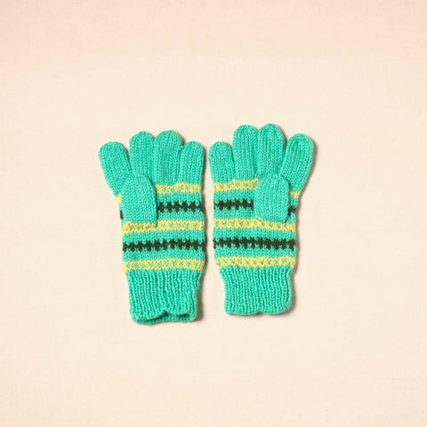 Green Kumaun Hand Knitted Woollen Hand Gloves (Adult)