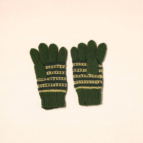 Green Kumaun Hand Knitted Woollen Hand Gloves (Adult)