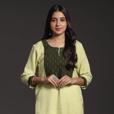 Green Kumaun Handwoven Straight Merino Woolen Kurta for Women