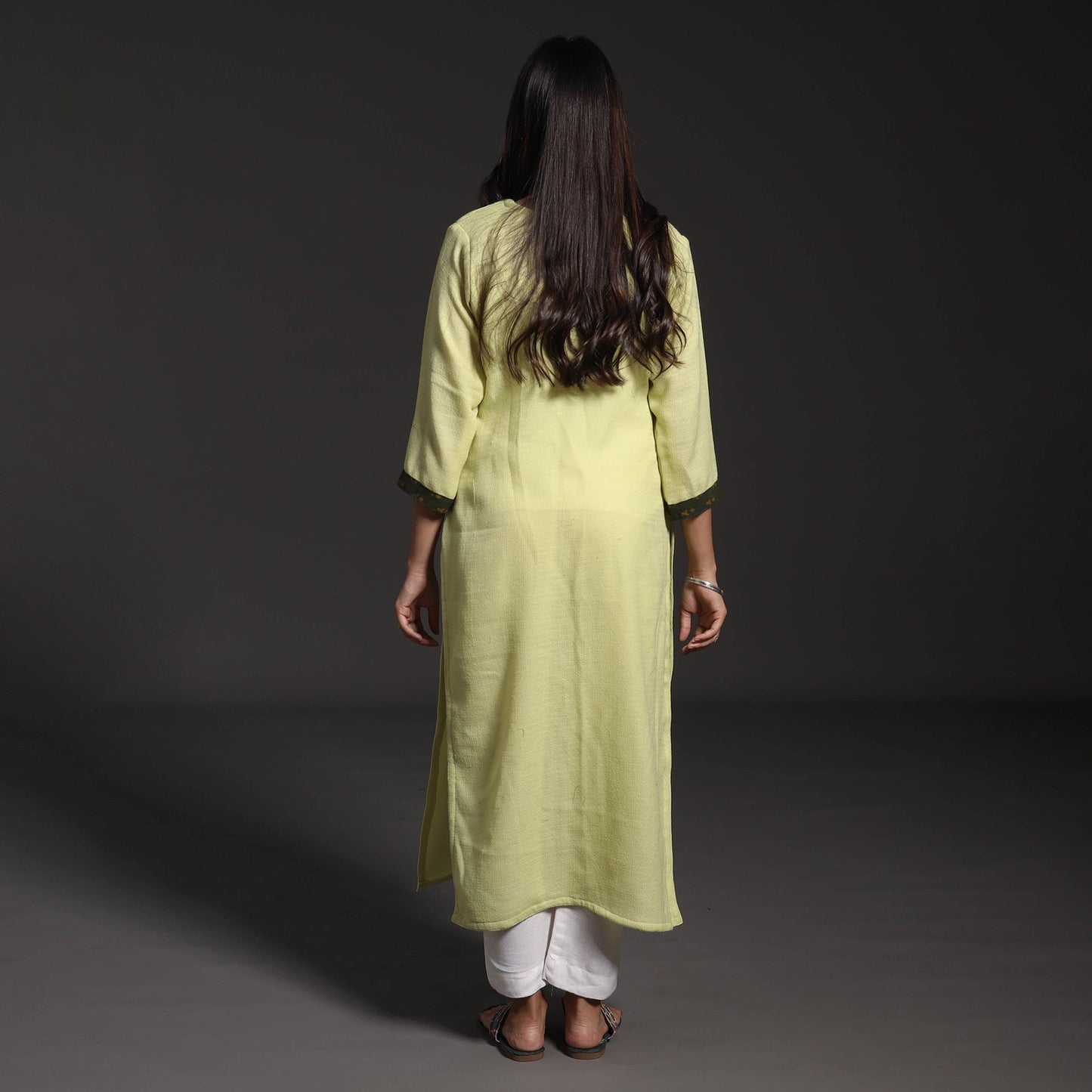 Green Kumaun Handwoven Straight Merino Woolen Kurta for Women