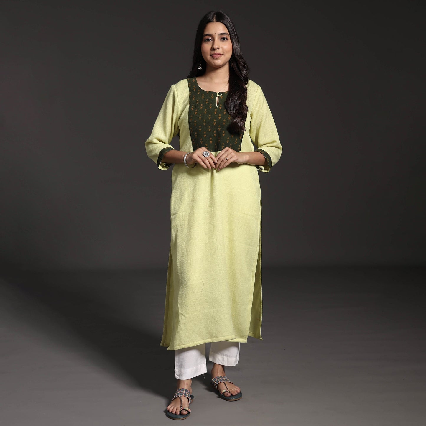 Green Kumaun Handwoven Straight Merino Woolen Kurta for Women