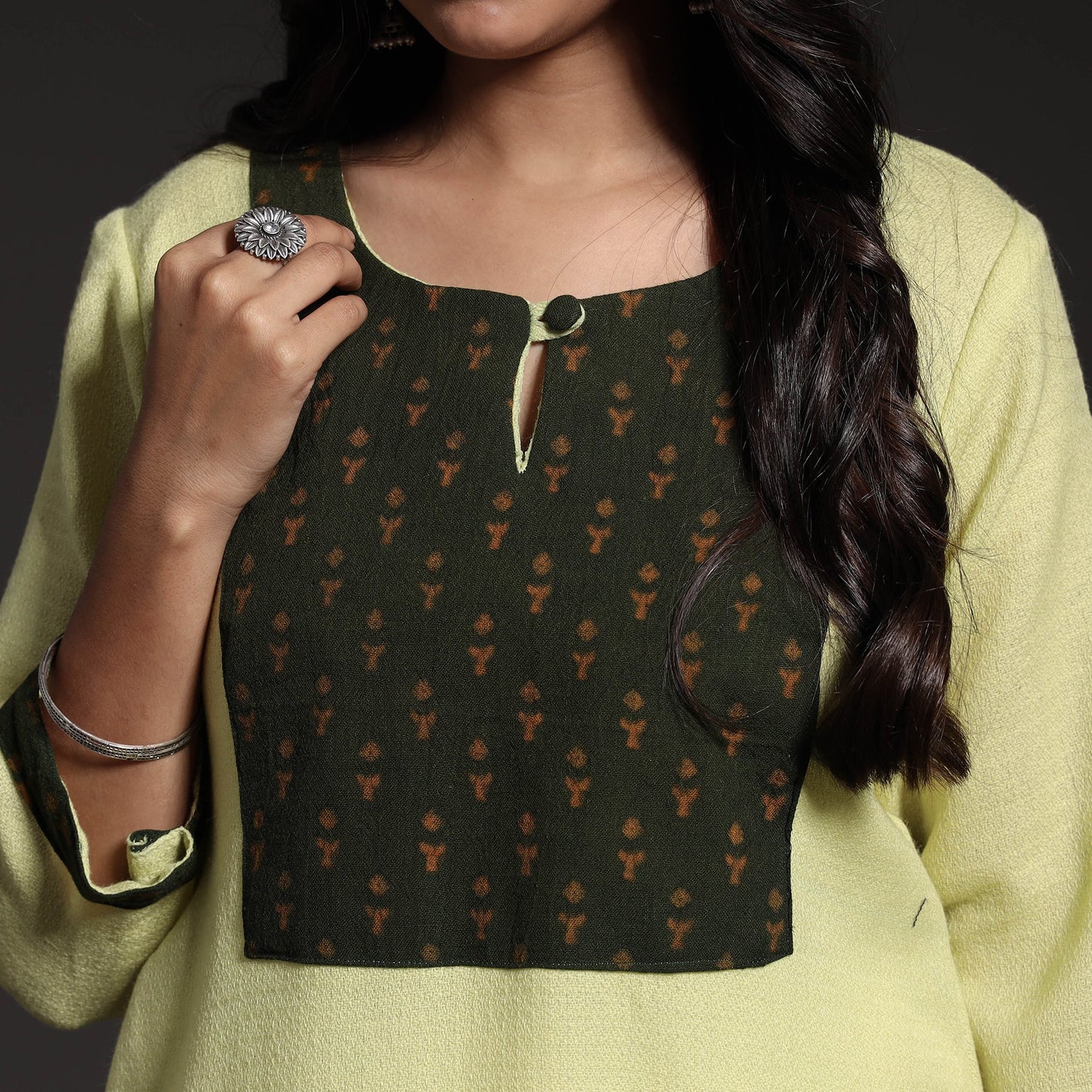 Green Kumaun Handwoven Straight Merino Woolen Kurta for Women