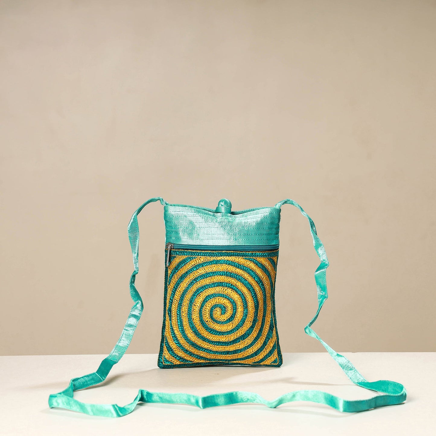 Green Kutch Ahir Embroidery Mashru Silk Sling Bag