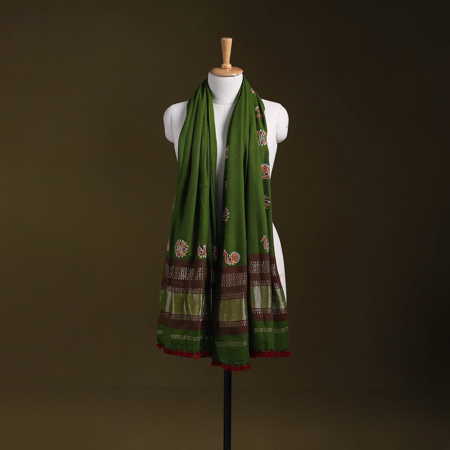 Green - kutch ahir hand embroidery mirror work woollen