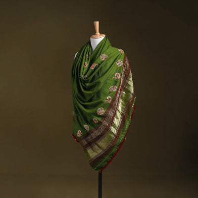 Green - kutch ahir hand embroidery mirror work woollen