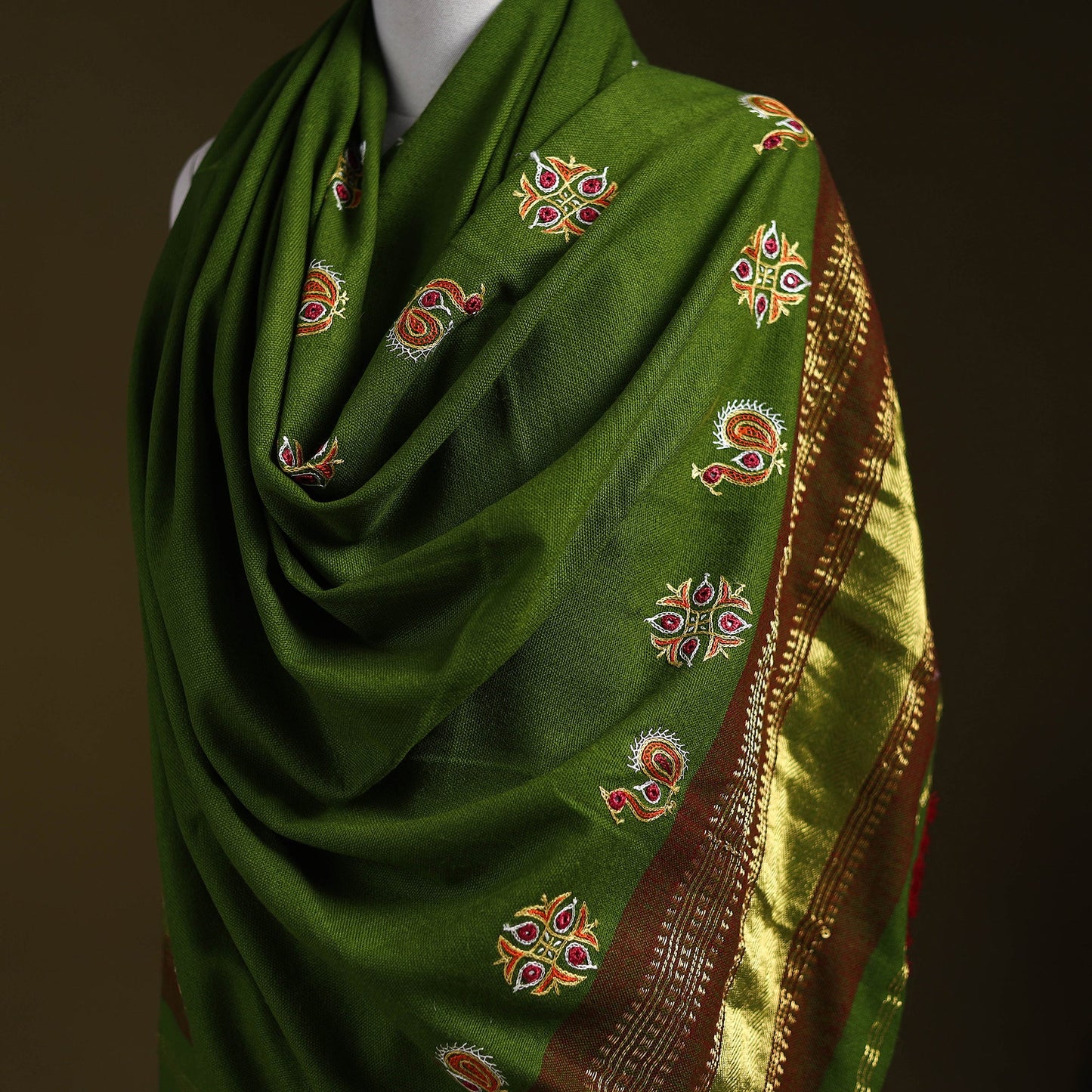 Green - kutch ahir hand embroidery mirror work woollen