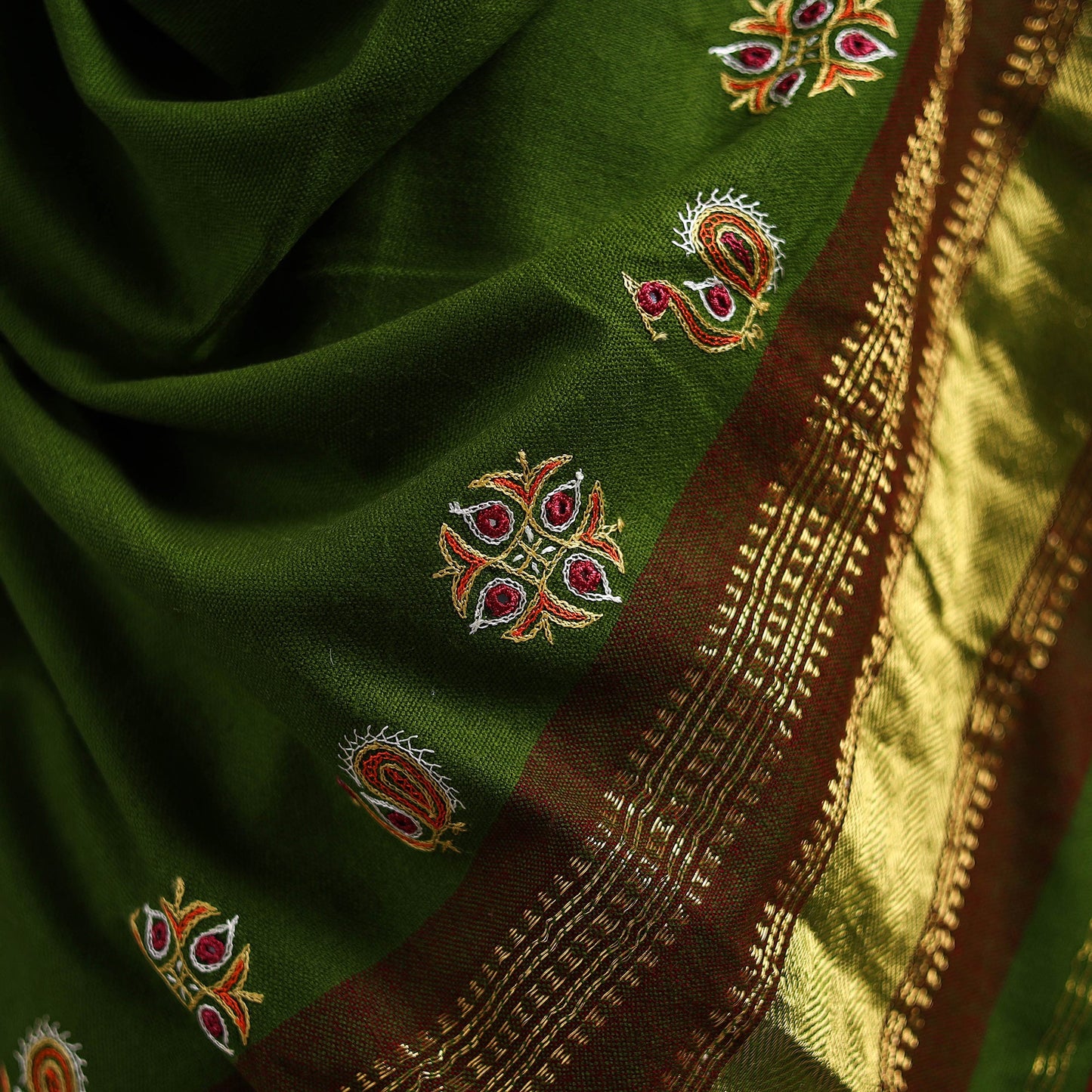 Green - kutch ahir hand embroidery mirror work woollen