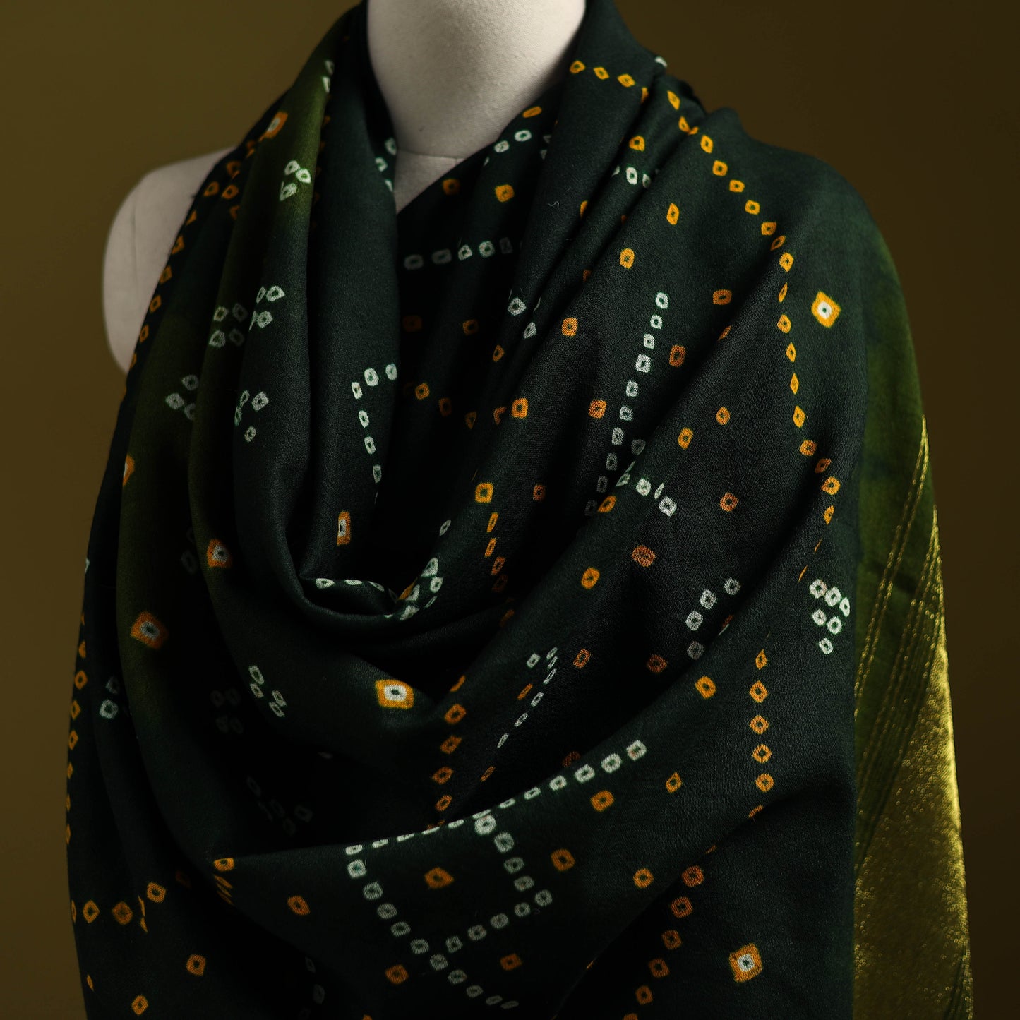 Green - kutch bandhani handwoven merino wool shawl 41