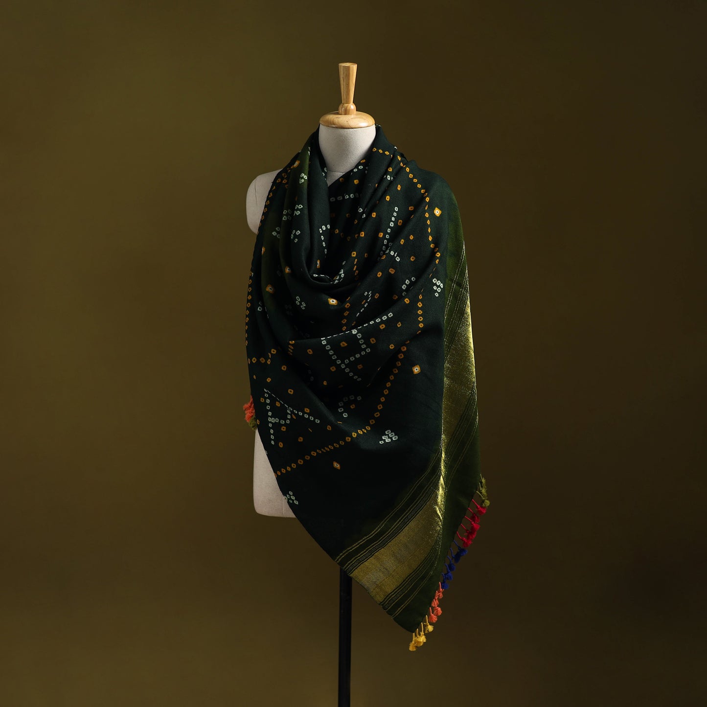 Green - kutch bandhani handwoven merino wool shawl 41