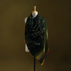 Green - kutch bandhani handwoven merino wool shawl 41