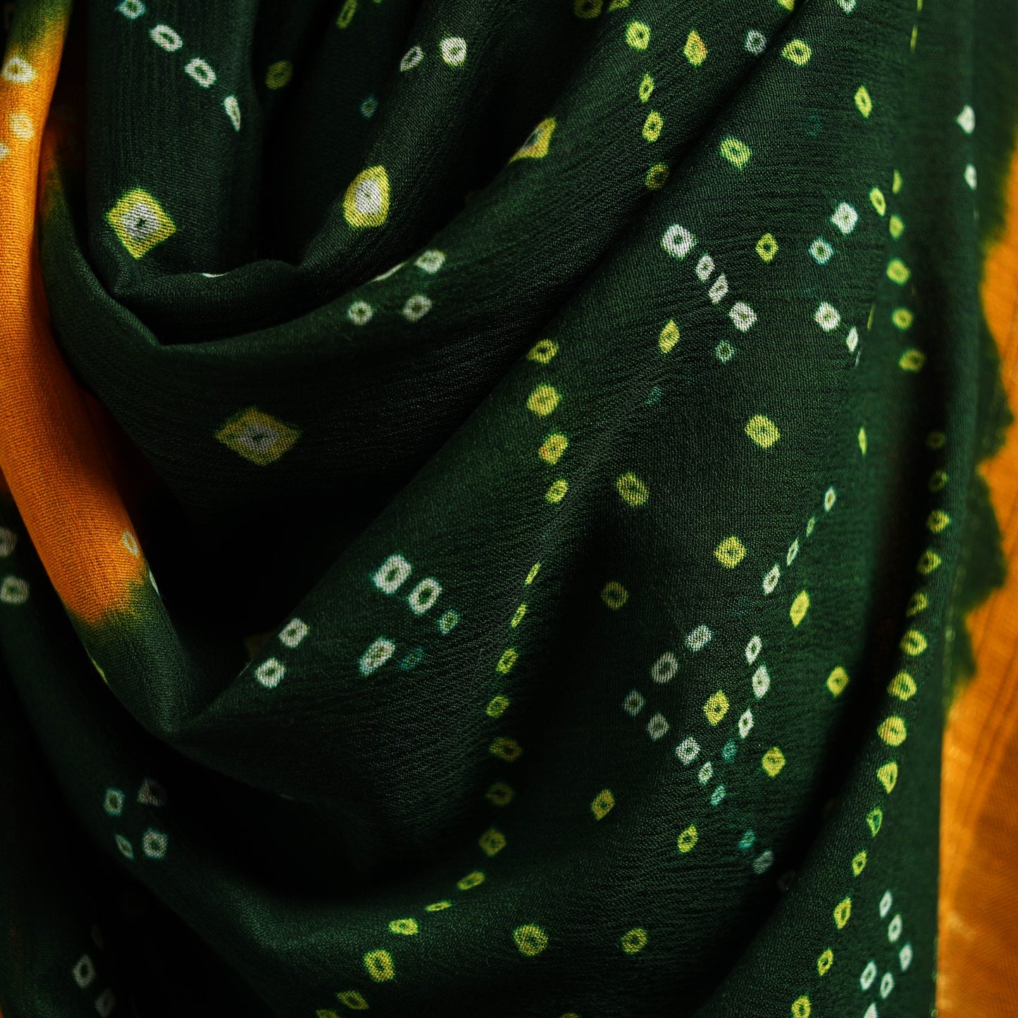 Kutch bandhani handwoven merino wool shawl with zari patta