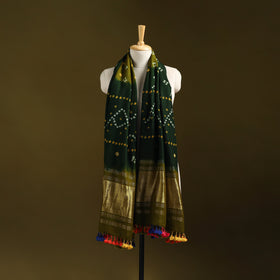 Kutch bandhani handwoven merino wool shawl with zari patta