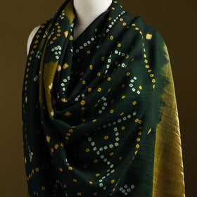 Kutch bandhani handwoven merino wool shawl with zari patta