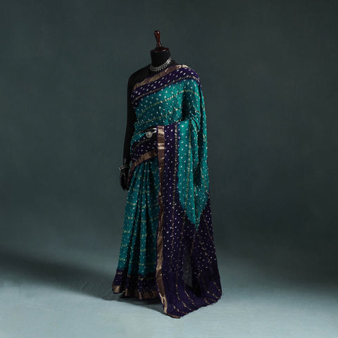 Kutch bandhani tie-dye cotton saree with blouse piece 09