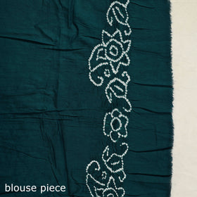 Green - Kutch Bandhani Tie-Dye Cotton Saree with Blouse Piece