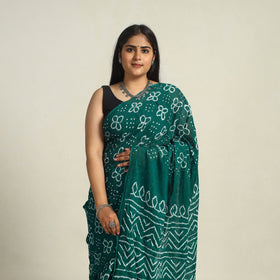 Green - kutch bandhani tie-dye cotton saree with blouse