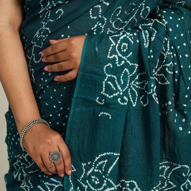 Green - Kutch Bandhani Tie-Dye Cotton Saree with Blouse Piece