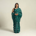 Green - kutch bandhani tie-dye cotton saree with blouse