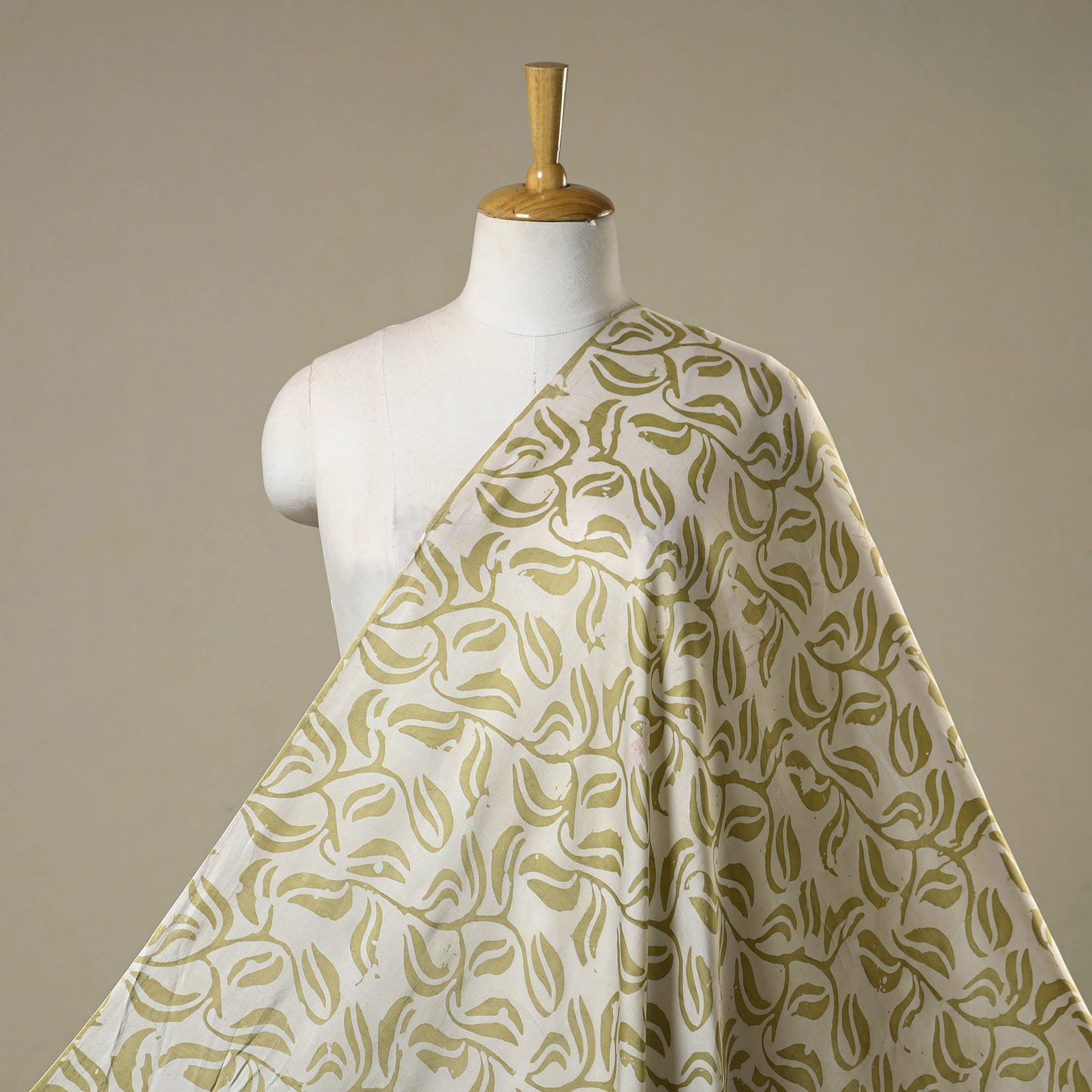 Green - kutch batik modal silk fabric 12 - handcrafted