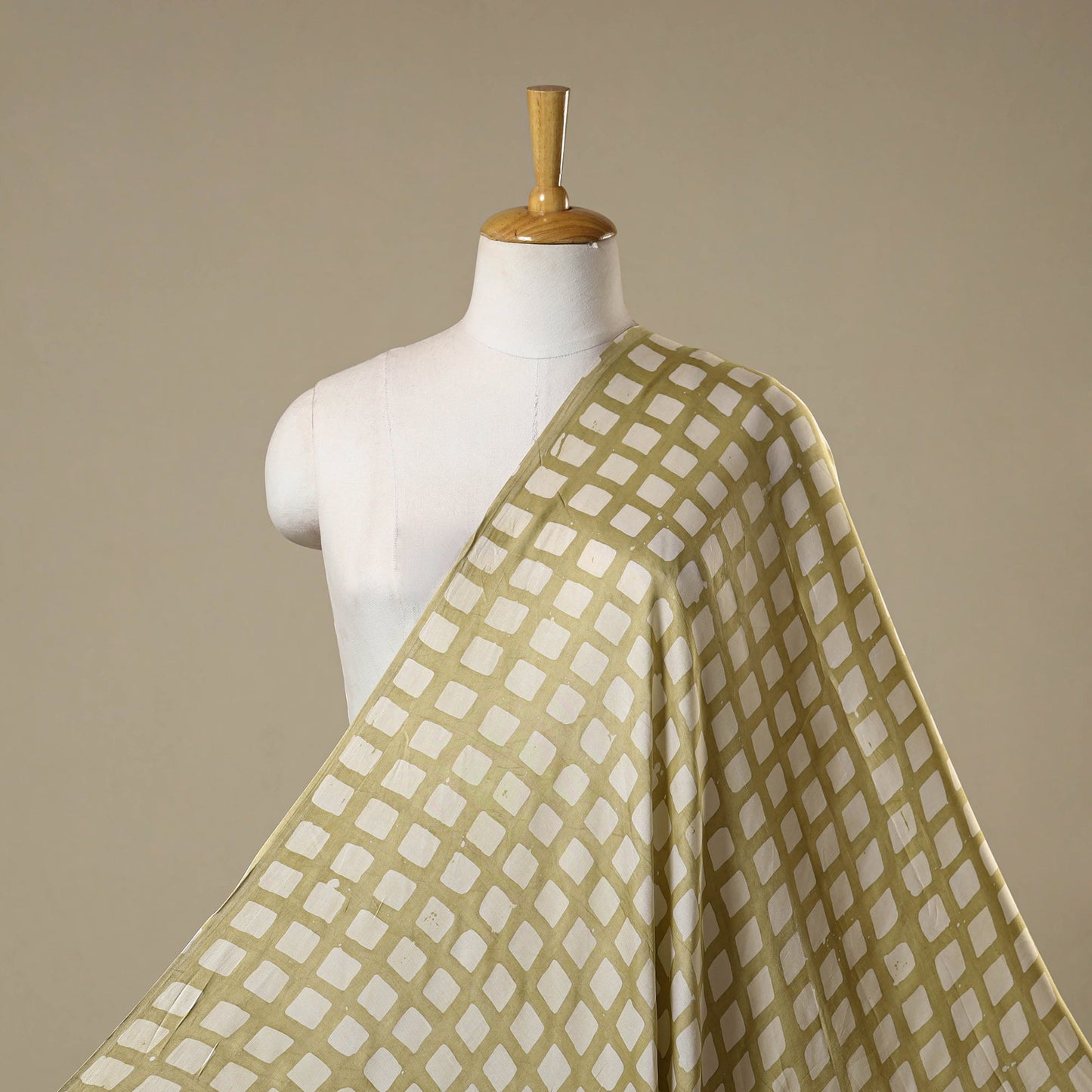 Green - kutch batik modal silk fabric 34 - handcrafted