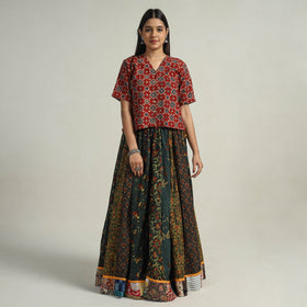 Green - kutch printed 24 kali cotton long skirt 05
