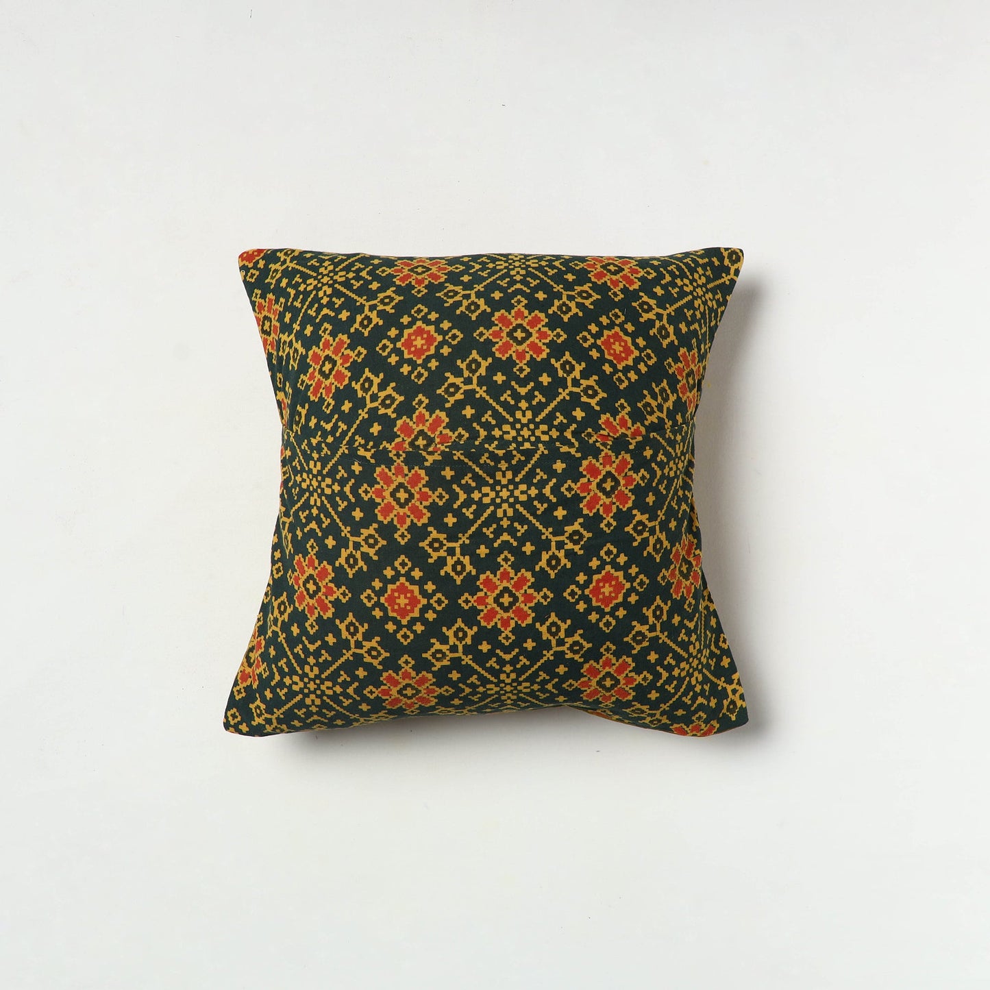 Green - Kutch Embroiderd Mashru Silk Ajrakh Print Cushion Cover 07