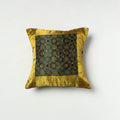 Green - Kutch Embroiderd Mashru Silk Ajrakh Print Cushion Cover 07