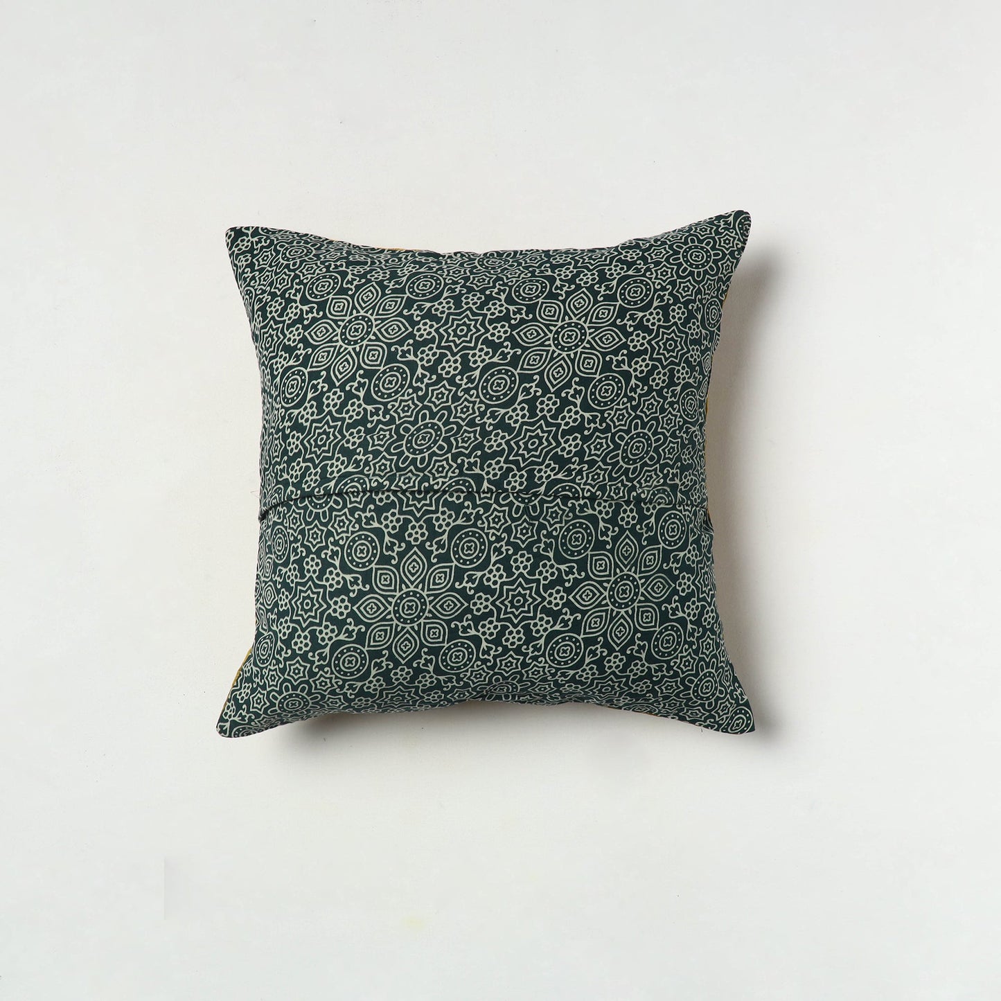 Green - Kutch Embroiderd Mashru Silk Ajrakh Print Cushion Cover 08