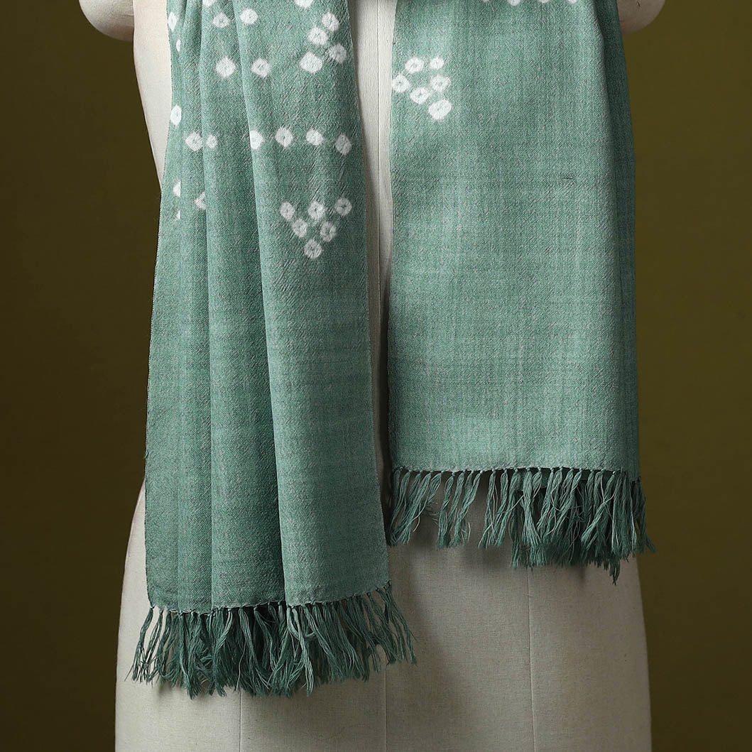 Kutch handwoven bagida merino wool tie-dye bandhani stole