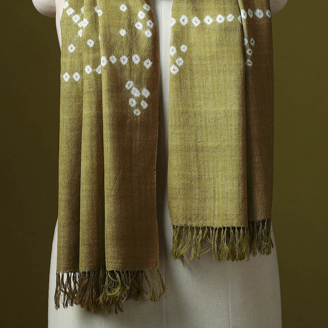 Bhidane Wool Green Kutch Handwoven Bagida Merino Wool Tie-Dye Bandhani Stole